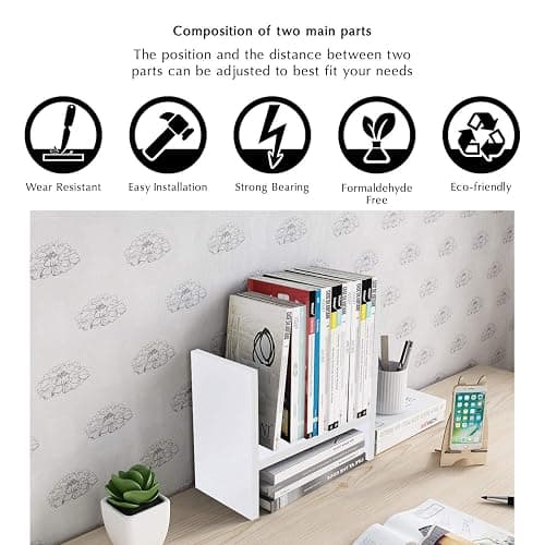 Jerry & Maggie Desktop Organizer Office Storage Rack Adjustable Wood Display Shelf Free Style Double H, Multi-Functional Mini Bookshelf for Desk Natural Stand (White) thumbnail 9