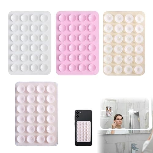 4 Pack Silicone Suction Phone Case Mount Sticky Phone Grip Suction Holder for Wall Multipurpose Grip Holder for Wall (Transparent White Pink Light Pink) - Image 1