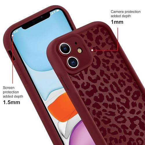 lioscre Cute Cheetah Print Phone Case for iPhone 11 Case 6.1", Aesthetic Burgundy Wine Red Leopard Pattern Design Cover Shockproof Soft Slim TPU Full Camera Lens Protective Funda for Women Girls thumbnail 4