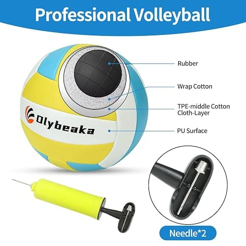 Portable Outdoor Volleyball Net Set for Backyard Beach with Adjustable Poles, Durable 20ft/32ft Net, Soft PU Volleyball & Pump, Carry Bag - Easy Set Up & Durable - 20ft - Blue + Blue thumbnail 3