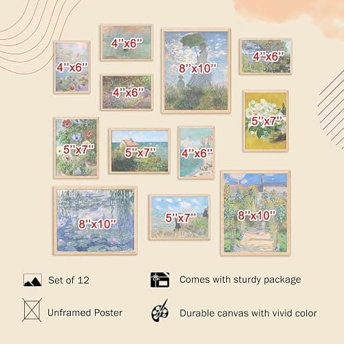 KBKBART Claude Monet Eclectic Wall Art, Monet Prints for Wall Decor, Eclectic Home Decor Canvas Impressionist Painting, Monet Water Lilies Exhibition Poster for Room Aesthetic, Classic Monet Gallery Art Prints Maximalist Decor - UNFRAMED thumbnail 2