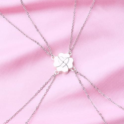 DOYYCA Friendship Necklace Magnetic Matching Four Leaf Clover Best Friend Necklace Gifts for Girls Women Magnet BFF Necklace for 4 thumbnail 4