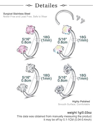 Longita 20g 18g Horseshoe Nose Ring for Women Double Gem Horse Shoe Nose Ring Hoop Surgical Steel Silver Gold Cartilage Helix Tragus Earring Hoops Labret Lip Piercing Jewelry Small Septum Rings 16g thumbnail 2