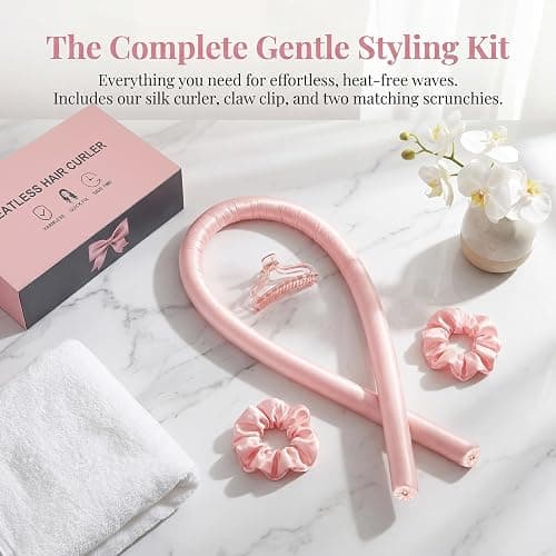 Heatless Curling set,Silk Curls Rod Headband,No Heat Rollers to Sleep in Overnight,Satin Hair Curlers for Long and Medium Hair(Pink) thumbnail 6