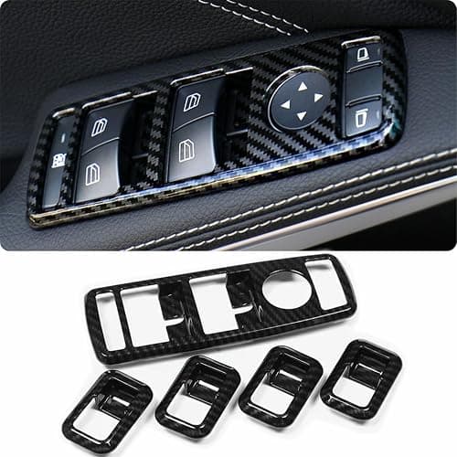 Car Door Window Control Switch Button Frame Trim Covers Compatible with Mercedes Benz CLA CLS GLA GLE GLK GLS ML GL A B C E Class W204 X204 - Carbon Fiber Pattern (5pcs) - Image 1