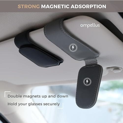 Ompellus Magnetic Leather Sunglass Holder, Eyeglass Hanger Clip for Car Sun Visor, Suitable for Different Size Eyeglasses(Black, 1 Pack) thumbnail 5