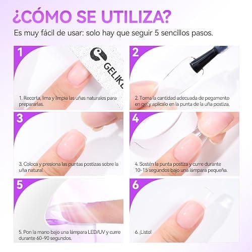 Gelike ec Nagelkleber Für Kunstnägel 6 in 1Clear Extra Stark Nail Glue Für Press On Nail Glue Gel For Nail Tips Nagelkleber Gel Für Fake Nails-Brauchen Ausharten Unter UV Nagellampe 8ML thumbnail 9
