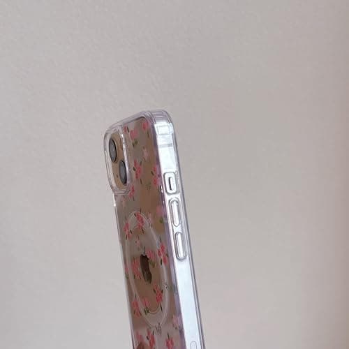 QLTYPRI Magnetic for iPhone 13/14 Case Compatible with Magsafe, Cute Floral Flower Aesthetic Phone Case Slim Clear Anti-Yellowing Shockproof Phone Cover for Girls Women - Pink White thumbnail 5