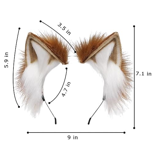 BNLIDES Handmade Fur Fox Wolf Cat Ears Headwear Women Men Cosplay Costume Party Cute Head Accessories for Halloween - Khaki White thumbnail 4