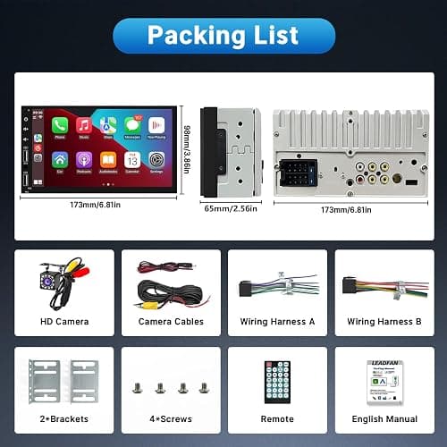 Leadfan Double Din Car Stereo Radio Support Apple Carplay&Android Auto, 7inch HD Touchscreen Double Din Radio with Bluetooth, Car Audio Receivers, Camera, MirrorLink, FM Radio, 2 USB/TF/AUX/Subwoofer thumbnail 5
