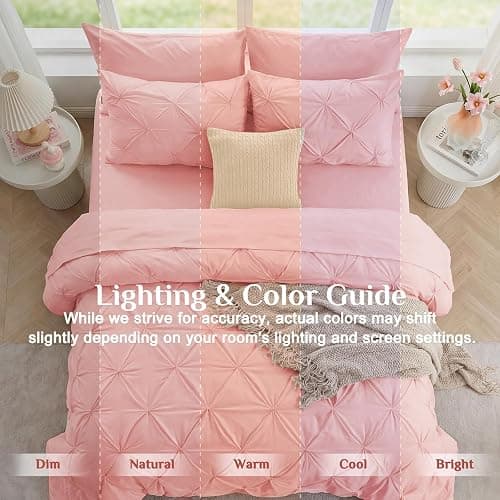 JOLLYVOGUE Queen Comforter Set 7 Pieces - Bed in a Bag Queen for All Season, Pintuck Bedding Comforter Sets with Comforter, Flat Sheet, Fitted Sheet and Pillowcases & Shams, Pink thumbnail 8
