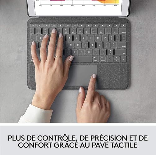 Logitech Combo Touch, Clavier iPad (7e, 8e et 9e générations), Étui avec pavé tactile de précision, clavier rétroéclairé de type ordinateur portable, Smart Connector, Clavier Français AZERTY - Noir thumbnail 2