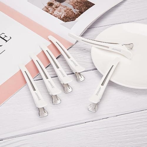 AIMIKE 6pcs Professional Hair Clips for Styling Sectioning, Non Slip No-Trace Duck Billed Hair Clips with Silicone Band, Salon and Home Hair Cutting Clips for Hairdresser, Women, Men - White 4.3” Long thumbnail 7