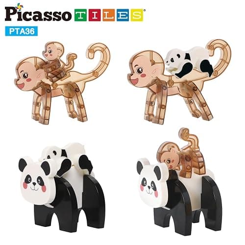 PicassoTiles Magnetic Build a Panda & Monkey Set Magnet Tile Blocks Add-on Expansion Pack, with Panda, Cub, Monkey & Baby Monkey Preschool Learning Educational Toddler Sensory Pretend Play Toy Ages 3+ thumbnail 6