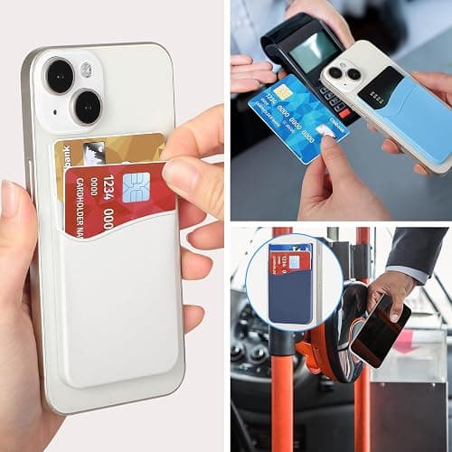 SS Card Holder for Phone Case - Silcone Stick On Credit Card Phone Wallet for Men & Women, Ultra-Thin & Portable, Compatible with iPhone/Android/Samsung Galaxy, Holds Cards & Cash, Hands-Free (5 pack) thumbnail 2