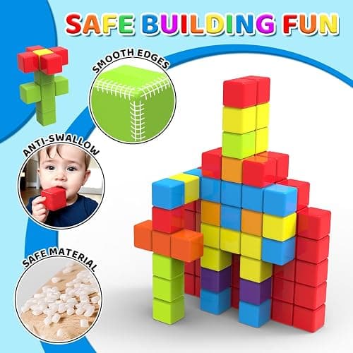 Magnetic Building Blocks, 1.65 inch Large Magnetic Stacking Cubes for Toddlers, Sensory & Montessori Toys for Boys & Girls 1 2 3 Years Old (24 PCS) thumbnail 2