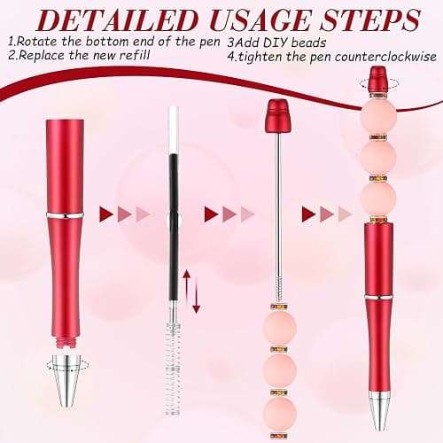 Qilery 60 Pcs Beadable Pens Bulk Bead Beaded Ballpoint Pen DIY Black Ink Gifts for Christmas Decoration Kids Girls Graduation Gift Office School Romantic Gift Supplies(Red) thumbnail 4
