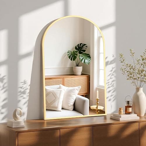 Sweetcrispy 24"x36" Arched Gold Bathroom Mirror Wall Mounted Vanity Metal Frame Mirror for Bedroom, Entryway, Living Room thumbnail 5