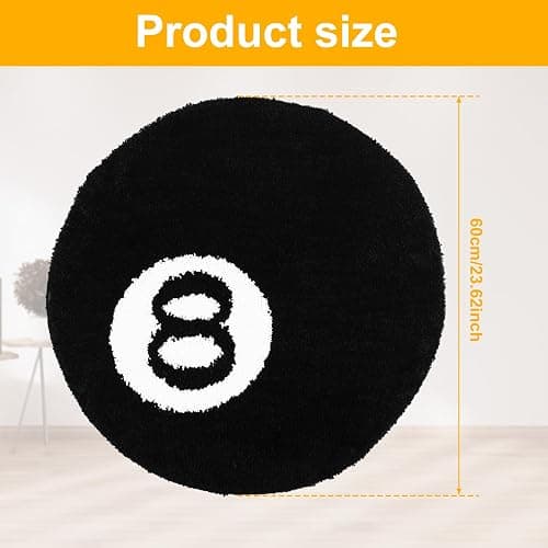 Gatphy 8 Ball Rug Simulation Billiards Round Rugby Decorative Carpet 60CM 80CM Absorbent Non Slip Soft Bath Mat Machine Washable for Living Room Party Decorations (Black, 60X60) thumbnail 3