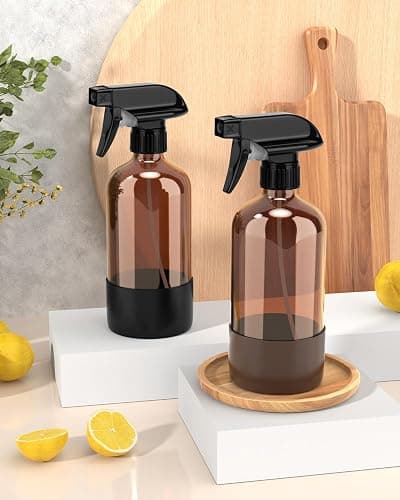Bontip Glass Spray Bottle with Silicone Sleeve Protection, Amber Glass Spray Bottle Set for Window Cleaner Aromatherapy Facial Hydration Watering Flowers Hair Care 2 Pack/16 oz (Black & Brown) thumbnail 2