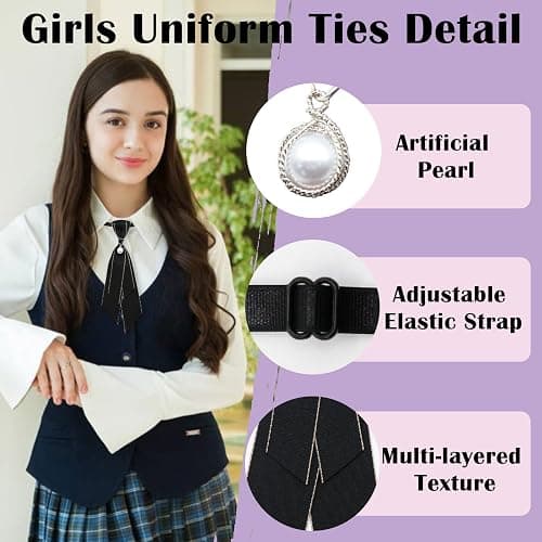 LJBFNN Bow Tie for Women, Adjustable Womens Tie Girls Uniform Ties Pre Tied Womens Necktie with Artificial Pearl for School thumbnail 3
