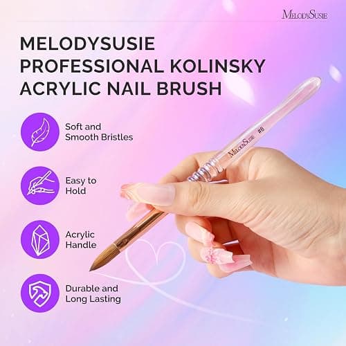 MelodySusie Kolinsky Acrylic Nail Brush, 80% Kolinsky Hair, Professional Nail Brush for Acrylic Powder Nail Extension and 3D Nail Carving, Nail Art Tools for DIY Home Salon, Size 8 thumbnail 2