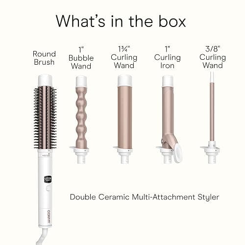 Conair Double Ceramic Multi-Attachment Hair Styler, 5-in-1 Hair Curling Wand Set to Create Curls, Waves, and Blowouts, Ceramic Technology Eliminates Damaging Hot Spots, White/Rose Gold thumbnail 8