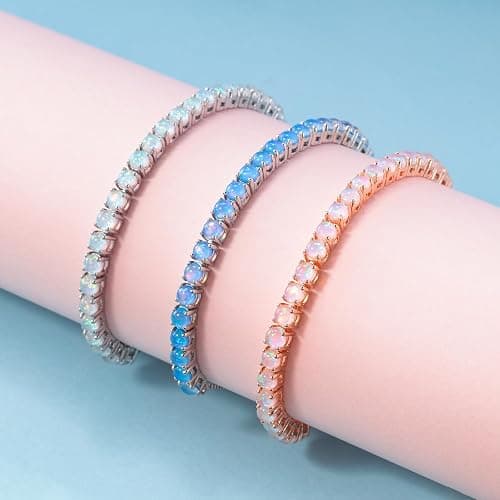 lasidor Adjustable Tennis Bracelet 14K White Gold Plated Multicolor Opal Bracelets for Women Slider Bracelet Jewelry Gifts thumbnail 3