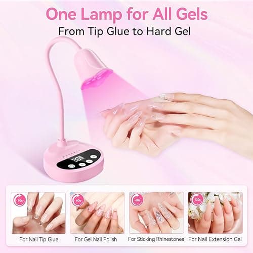 Makartt Cordless Flash Cure UV Nail Lamp for Gel Nails Adjustable Gooseneck | 50 mW/cm² Rechargeable UV Light with Auto Sensor & 4 Timers for Better Gel Curing at Home, Salon or Travel, Pink thumbnail 7