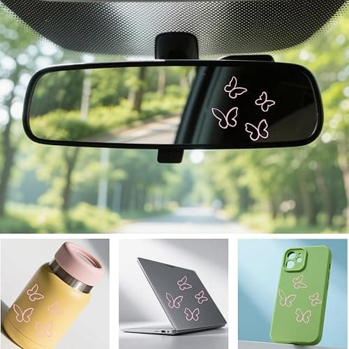 HZEL Car Butterfly Rearview Mirror Decal, 4PCS/Set Cute Girly Bookish Aesthetic Vehicle Rear View Mirror Stickers, Auto Interior Decoration Accessories for Women Girls, Universal Fit (Pink) thumbnail 3