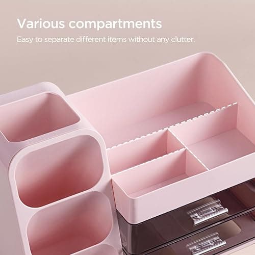 HBlife Makeup Organizer with Brush Holder for Vanity, Large Plastic Bathroom Countertop Organizer Skin Care Storage, Easy to Store Lipsticks, Nail Polishes, Perfumes, Eyeshadow Palettes, Pink thumbnail 5