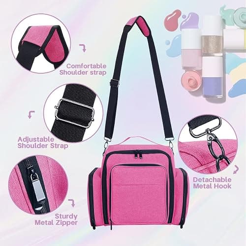 YAHOURWAT Nail Polish Organizer Holds 60 Bottles and a Nail Lamp,Portable Travel Case with 2 Removable Bags and Tools Storage Pockets Rose Red thumbnail 4