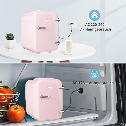 YASHE Mini Kühlschrank, 4 Liter Mini-Kühlschränke für Kosmetik, Getränke, 220V AC/ 12V DC Thermoelektrische Kühlung und Erwärmung, Kleiner Kühlschrank für Schlafzimmer, Büro, Wohnheim, Auto (Rosa) thumbnail 6