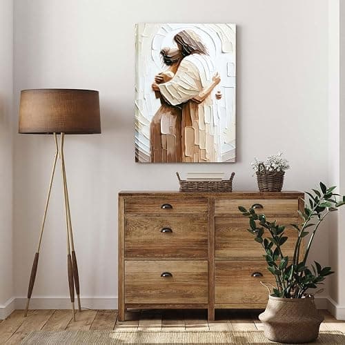 Jesus Embracing Woman Canvas Wall Art, Safe in His Arms Pictures Canvas Print Posters Wall Decor, Christian Wall Art Home Decor for Living & Prayer Room 12x16 inch Framed - Jesus protects - 16L" x 12W" thumbnail 4