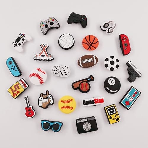 YMHOETS 25 30 Pieces Sports Shoe Charms for Boys Men Video Game Camping Fishing Clogs Shoe Decorations Charms Accessories for Kids Party Favor thumbnail 2