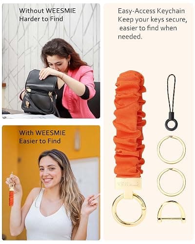 WEESMILE Scrunchie Keychain Wristlet for Car Key Chain with D Key Ring | Stretchy Scrunchie Wristlet Keychain with Strong Elastic and D Ring for Women, Car Keys, Phone Case, Purse and Work thumbnail 2
