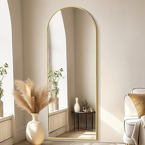 Rowjut Floor Mirror Arched Full Length Mirrors, Mirror Full Length Standing Hanging or Leaning Against Wall, 59"x18" Large Full Body and Wall Mounted Mirror for Bedroom Living Room, Gold thumbnail 4