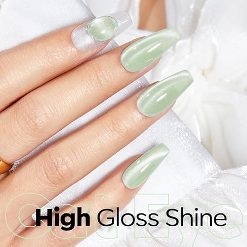 modelones Cat Eye Gel Nail Polish Green, Green Grapes Glitter Magnetic Nail Polish with Magnet Soak Off U V Winter Gel Polish Shimmer Nail Art Manicure Salon DIY thumbnail 3