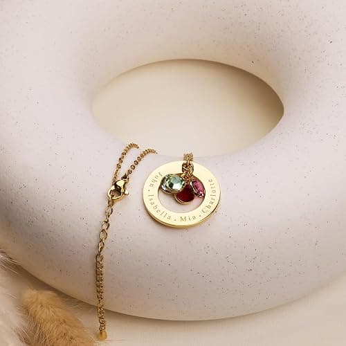 Birthstone Necklace for Mom 1 to 5 Kids Names and Birth Month Stones, Custom Family Jewelry for Women, Personalized Birthday Day, Mother's Day Gift for Wife Girlfriend, Grandma, 18k Gold Plated thumbnail 7