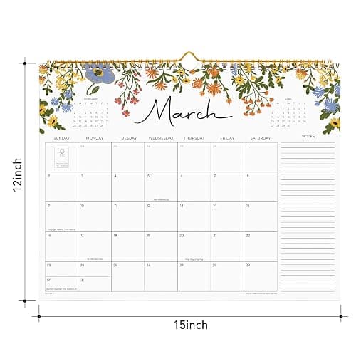 2026 Calendar, Cabbrix Wall Calendar 2026, 12 Months Calendar Runs From January 2026 - December 2026, 15" x 12", Twin-Wire Binding, Hanging Hook, Floral Design thumbnail 3