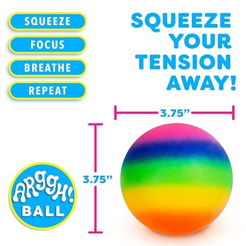 Power Your Fun Arggh Rainbow Giant Stress Balls for Adults - 3.75 Inch Large Stress Balls for Kids Squishy Toys Ball Stress Relief Fidget Toy Sensory Ball Squeeze Toy for Boys Girls (Rainbow) thumbnail 2