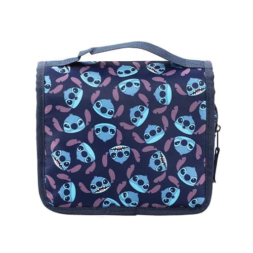 Bioworld Disney Stitch Character Heads All-Over Print Blue 8.2" Folding Hanging Toiletry Kit thumbnail 5