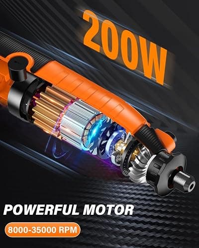 Akdomart Multiherramienta, 200W mini amoladora eléctrica, Herramienta Rotativa con 135 accesorios, 6 velocidades ajustables, 8000-35000 rpm, para grabar, taladrar, cortar, esmerilar thumbnail 2
