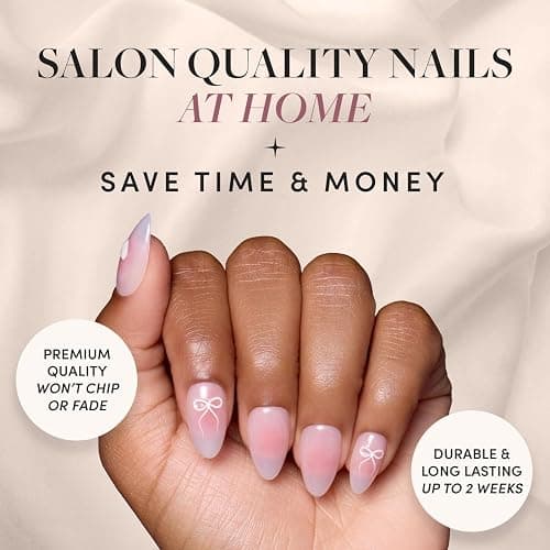Glamnetic Press On Nails - Lovers Knot | Glossy, Semi-Transparent, Short Almond Nails, Salon Quality | 15 Sizes - 30 Nail Kit with Glue thumbnail 2