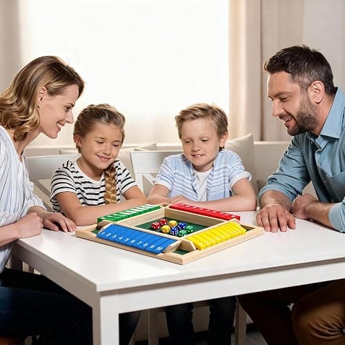 ZHITENG Shut The Box 4 Joueurs, Jeu de dés Jeu de Societe en Bois Classique avec 8 dés Jeux de Table en Bois Jouet de Rassemblement de la Famille, pour Salle de Classe Maison Fête ou Pub, Multicolore thumbnail 7