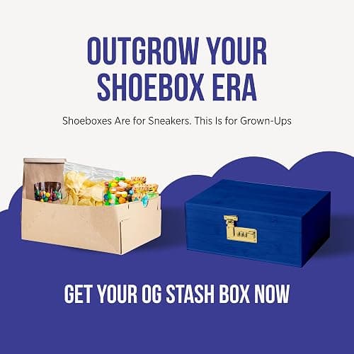 The OG Storage Box - Large Bamboo Box with Combination Lock, Magnetic Lid, Organizer Tray, Airtight Tube and 3 Jars - Discreet Decorative Locking Wooden Box with Accessories (Royal Blue/Gold) thumbnail 7