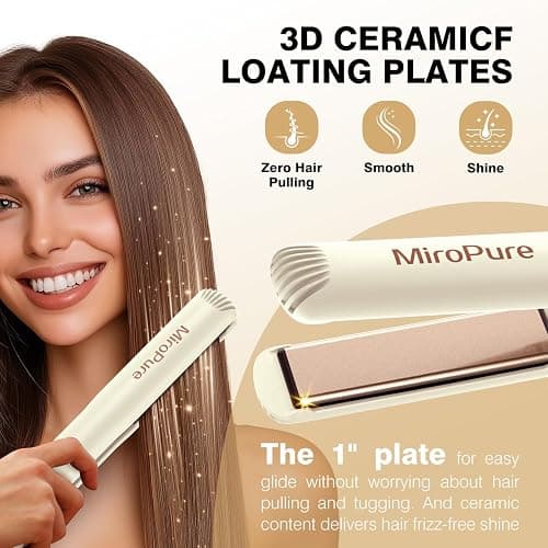 MiroPure 1 Inch Flat Iron, Hair Straightener with 30S Fast Heating & 60min Auto Shut-Off, Hair Straightener and Curler 2 in 1 with 3D Ceramic Floating Plates, Beige thumbnail 4