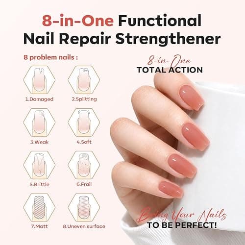 modelones Nail Strengthener and Growth Nail Hardener Nude Fall Nail Polish | Extra Strong and Growth Nail Repair Damaged Nails Strengthening Polish Ridge Filler for Nails & Toenails 15ML thumbnail 3