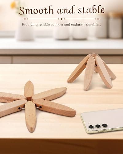 Wooden Tree Trivets for Hot Dishes, 3 Wooden Trivet + 1 Stand Natural Wooden Coaster for Hot Dishes, Pot, Bowl, Teapot, Hot Pot Holders, 3 Foldable Christmas Tree-Shaped Trivets thumbnail 2