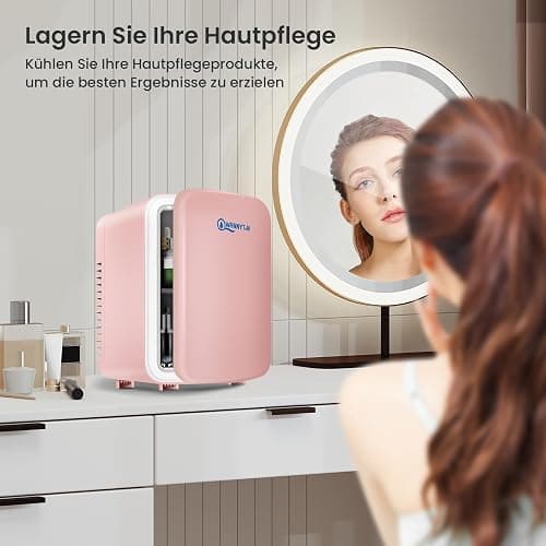 WANNYTON Mini Kühlschrank 4 Liter / 6 Dosen, Tragbarer Kleiner Kühlschränke mit Kühl-und Heizfunktion, Getränkekühlschrank für Zimmer Auto Büro, AC 220-240 V, DC 12 V, Rosa thumbnail 6